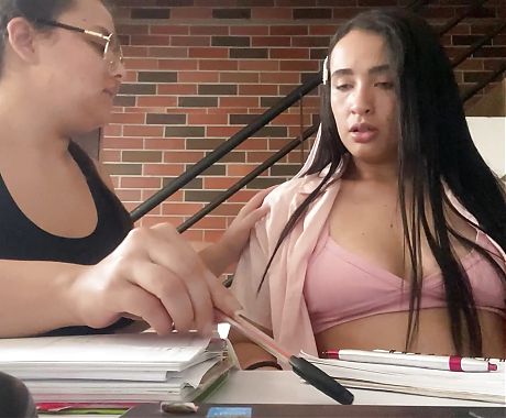 Stepsisters are studying and they get horny
